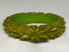 BB423 green leaf & flower carved bakelite bangle